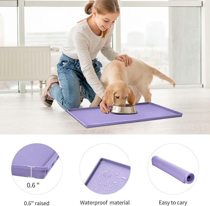 Dog Food Mat, Silicone Waterproof Food Tray, Non Slip Pet Bowl Mats Placemat - Image 2
