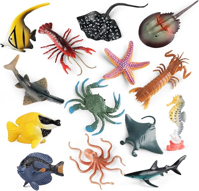 Sea Animals Toys Figures 21Pcs, Plastic Marine Creature Shark Fish Starfish - Image 6