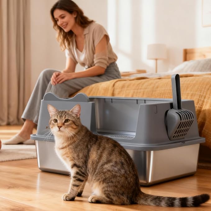 Stainless Steel Cat Litter Box, Open Top High-Sided Metal Litter Box - Image 8