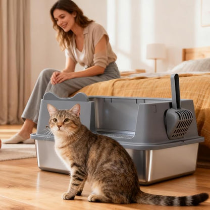 Stainless Steel Cat Litter Box, Open Top High-Sided Metal Litter Box - Image 8