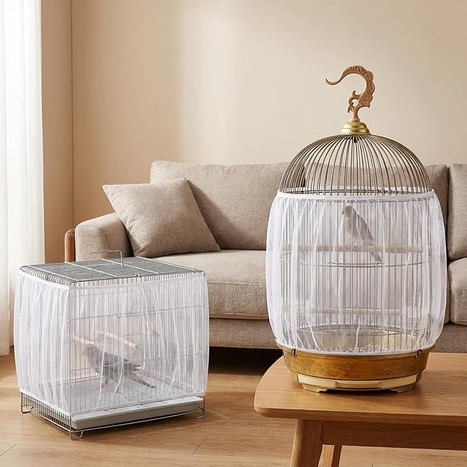 2 Pcs Bird Cage Cover Universal Bird Cage Seed Catcher, Breathable Nylon Mesh - Image 6