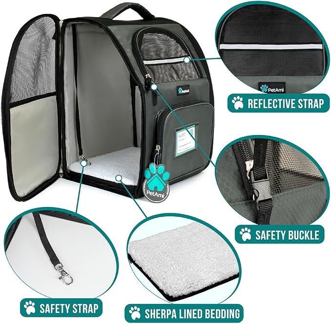 PetAmi Dog Backpack Carrier for Small Large Cat, Ventilated Pet Hiking Backpack - Image 4
