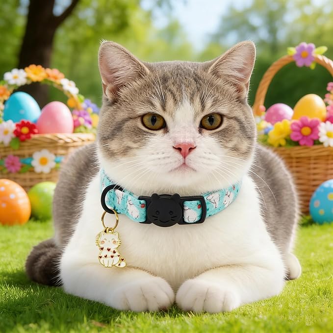 Easter Cat Collar-2 Pack Collars White and Orange Rabbit Print Breakaway - Image 6