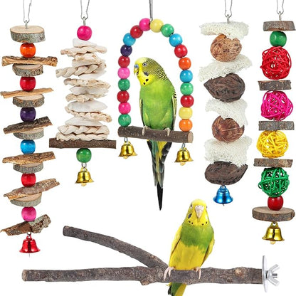 Bird Perch Bird Toys Parakeet Toys, Bird Cage Accessories Wooden Chew Toys by BBjinronjy