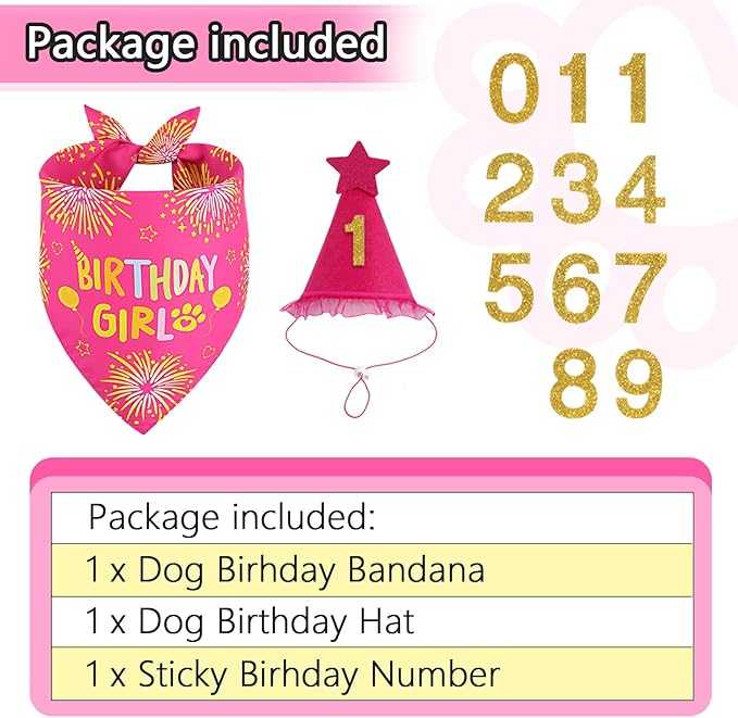 Dog Birthday Bandana Set Rose Pink, Dog Birthday Party Supplies - Image 2