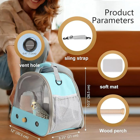 Small Bird Travel Cage Carrier, Portable Parrot Parakeet Carrier - Image 2