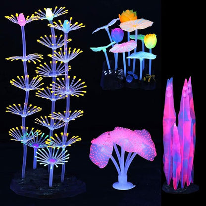 Lpraer 4 Pack Glow Aquarium Decorations Coral Anemone Lotus Leaf Seaweed - Image 2