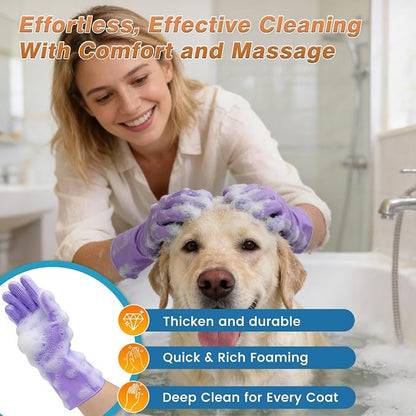 7PCS Dog Bath Brush | Pet Grooming Gloves | Storage Bag | Soothing Massage - Image 3