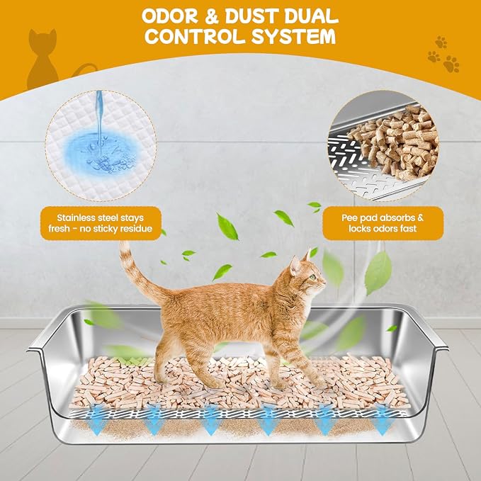 23.6''x15.7''x6'' Stainless Steel Sifting Litter Box, XL Large Metal Sifting - Image 3
