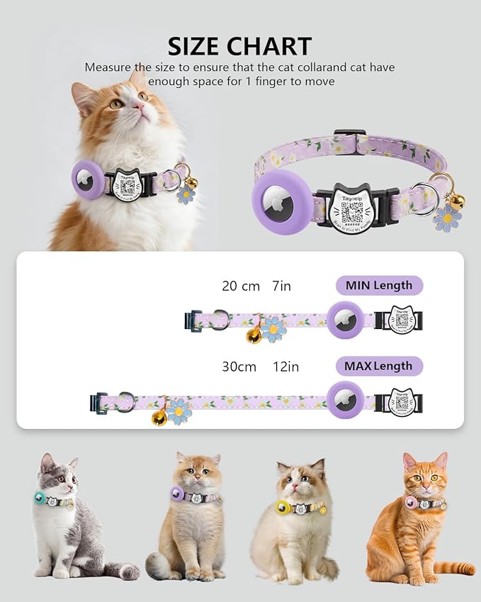 Breakaway Cat Collar with QR Code ID & AirTag Holder, Adjustable Cotton Kitten - Image 5