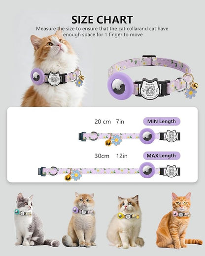 Breakaway Cat Collar with QR Code ID & AirTag Holder, Adjustable Cotton Kitten - Image 5