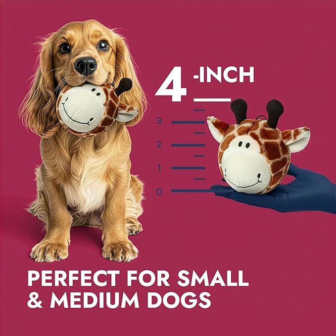 Pet Lou 4 Inch EZ Squeaky Giraffe Ball Dog Plush Toy, Stuffing-Free Soft Plush - Image 6