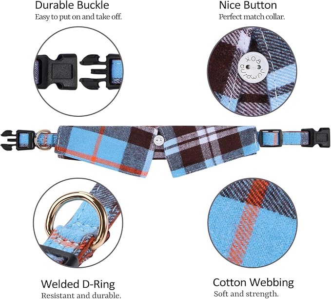 Faleela Cotton Plaid Shirt Style Dog Collar Soft Cute, Boy Dog Collar - Image 2