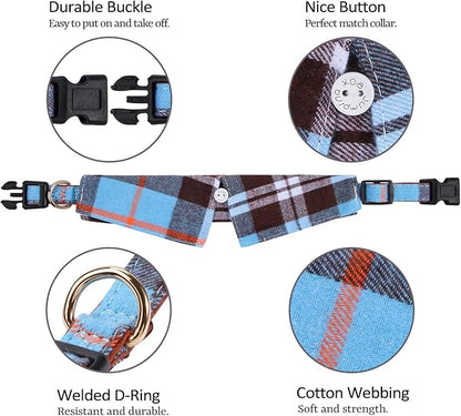 Faleela Cotton Plaid Shirt Style Dog Collar Soft Cute, Boy Dog Collar - Image 2