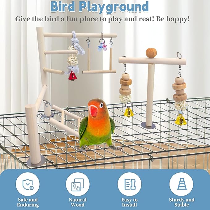 PINVNBY Bird Playground Parrot Play Gym Parakeet Cage Play Stand Wooden Perches - Image 4