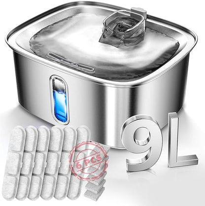 Dog Water Fountain for Large Dogs, 9L/2.4Gal Stainless Steel Dog Fountain by MAILOFY