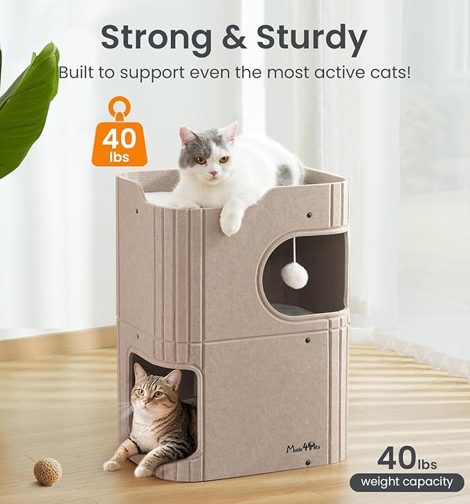 Made4Pets Cat House for Indoor Use, 2-Storey Cube Bed Cave, Covered Hideaway - Image 5