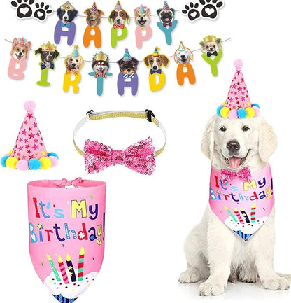 Dog Boy Birthday Party Outfits, Birthday Hat, Bow Tie, Happy Birthday Banner - Image 2