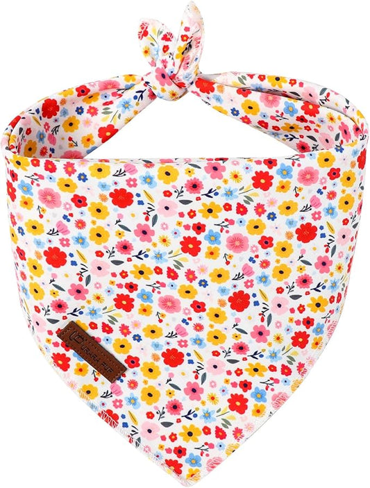 Floral Dog Bandana, UP URARA PUP Flowers Triangle Bid Scarf by UPURARAPUP