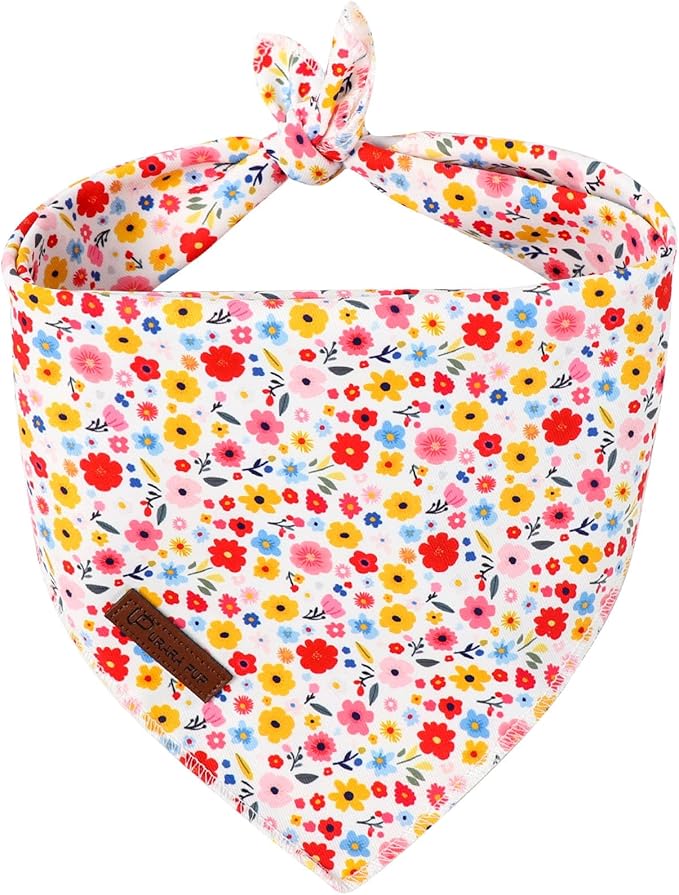 Floral Dog Bandana, UP URARA PUP Flowers Triangle Bid Scarf by UPURARAPUP