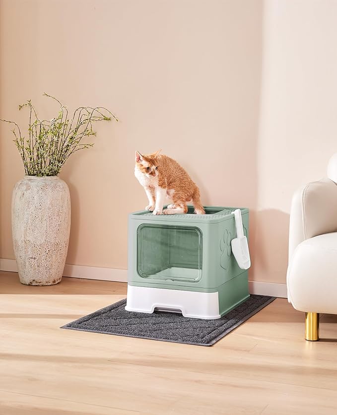 Cat Litter Box with X-Large Litter Mat and Scoop, Large Covered Litter Box with - Image 7