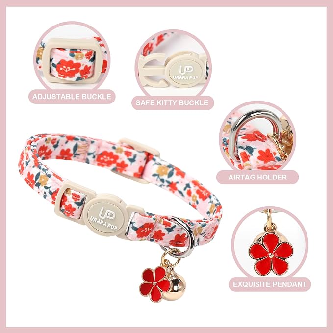 Cat Collar, Spring Green Leaf Flower Kitten Collar - Image 2