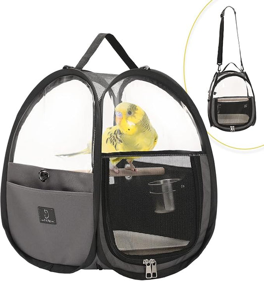 Bird Carrier for Travel with Clear Windows, Breathable Safe Fabric, Lightweight by A4PET