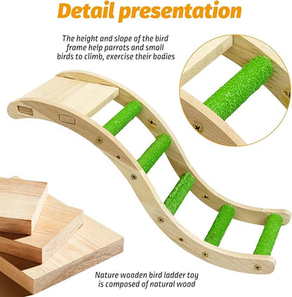 Hamiledyi Nature Wooden Bird Ladder Pet Parrots Climb Bridge Exercise Stands - Image 6