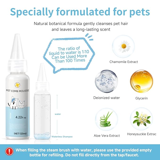 Pet Steam Brush Set for Dogs & Cats, Includes 3-in-1 Self Cleaning Spray Comb - Image 3