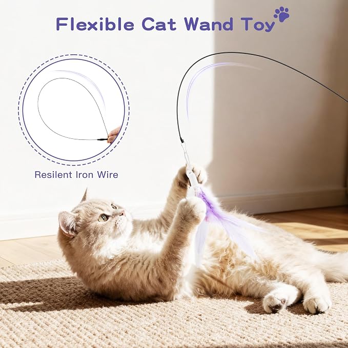 Pawaboo Feather Teaser Cat Toy, Interactive Feather Wand Cats Toy Flying - Image 2