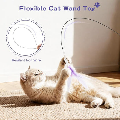 Pawaboo Feather Teaser Cat Toy, Interactive Feather Wand Cats Toy Flying - Image 2