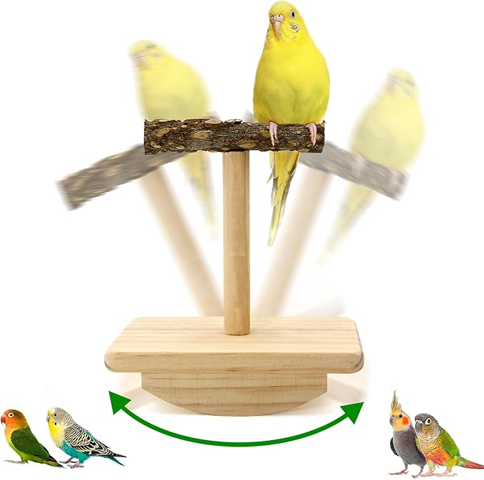 Natural Wood Bird Perch Stand Training, Intelligence Puzzle Enrichment Toys by Jevnd