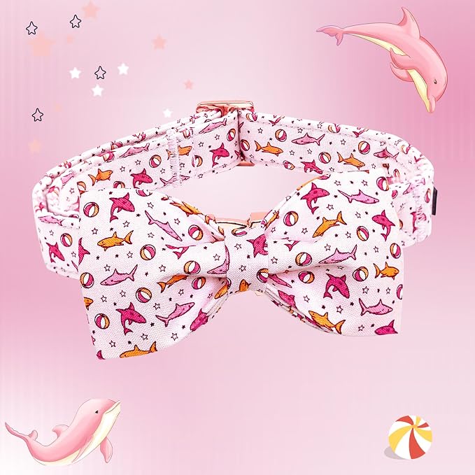 Lionheart glory Dog Collar Shark Print Dogs Bow Collar Adjustable Soft Pink Dog - Image 5