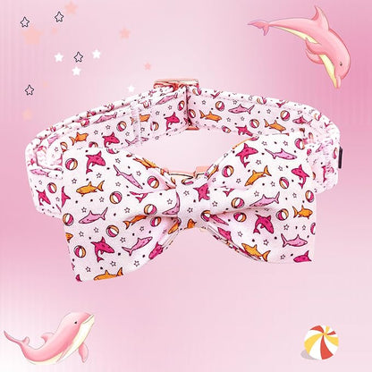 Lionheart glory Dog Collar Shark Print Dogs Bow Collar Adjustable Soft Pink Dog - Image 5