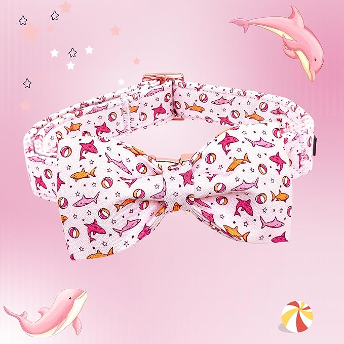 Lionheart glory Dog Collar Shark Print Dogs Bow Collar Adjustable Soft Pink Dog - Image 3