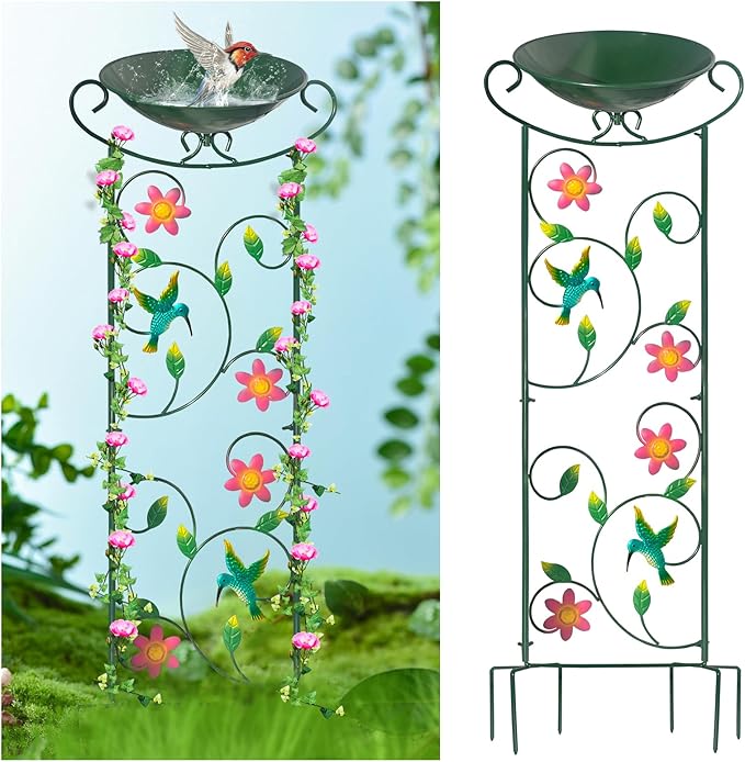 HONGLAND Metal Bird Bath with Trellis, Decorative Bird Feeder Station with by HONGLAND