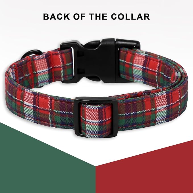 Christmas Dog Collar, Unique Style Paws Red Green Grids Dog Collar - Image 2