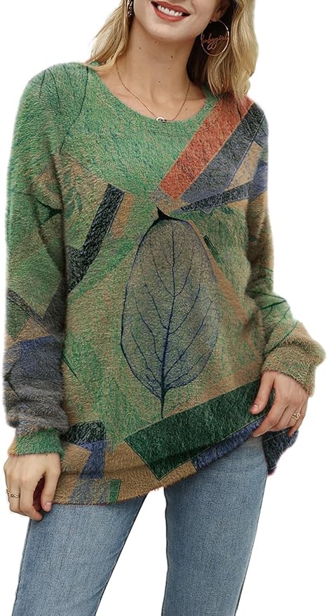 YESNO Women Christmas Sweater Graphic Printed Oversized Pullover Sweaters by YESNO
