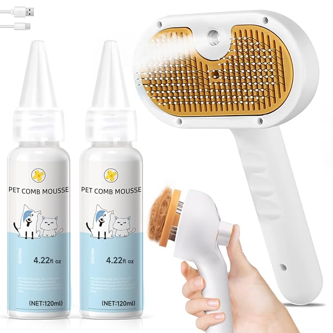 Pet Steam Brush for Dog & Cat – shower bath brush – Steam for Shedding & by VVWVVW