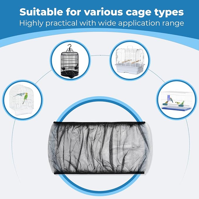 2 Pcs Bird Cage Seed Catcher, Adjustable Bird Cage Net Cover, Reusable Soft - Image 3