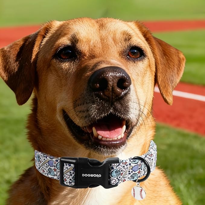 DOGWONG Baseball Dog Collar-Cute Boy Baseball Dog Collar, Adjustable Soft Male - Image 4