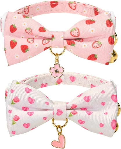 2 Pack Floral Cat Collars with Bow Tie and Bell Adjustable Breakaway Bowtie by Ewinoom