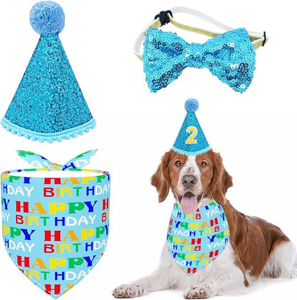 PET SHOW 3Pcs Blue Small Dog Birthday Bandana Set by PETSHOW