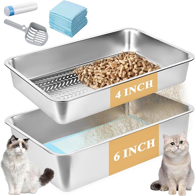 23.6''x15.7''x6'' Stainless Steel Sifting Litter Box, XL Large Metal Sifting by homegroove