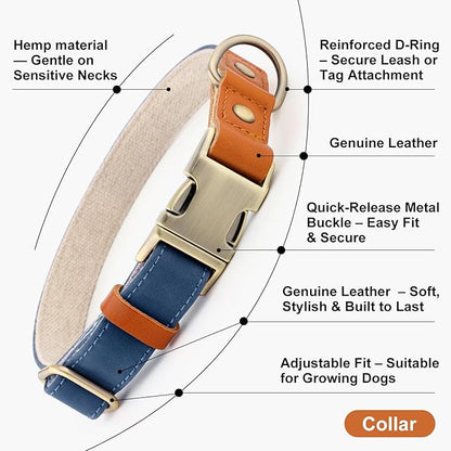 Plutus Pet Genuine Leather & Hemp Dog Collar – Adjustable Heavy Duty Pet Collar - Image 7