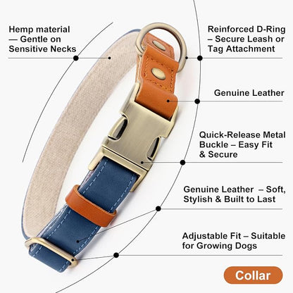 Plutus Pet Genuine Leather & Hemp Dog Collar – Adjustable Heavy Duty Pet Collar - Image 7