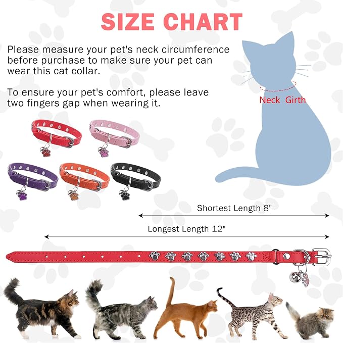 SCENEREAL Cat Collar with Bells, Leather Cat Collars with Paw Studded, - Image 6