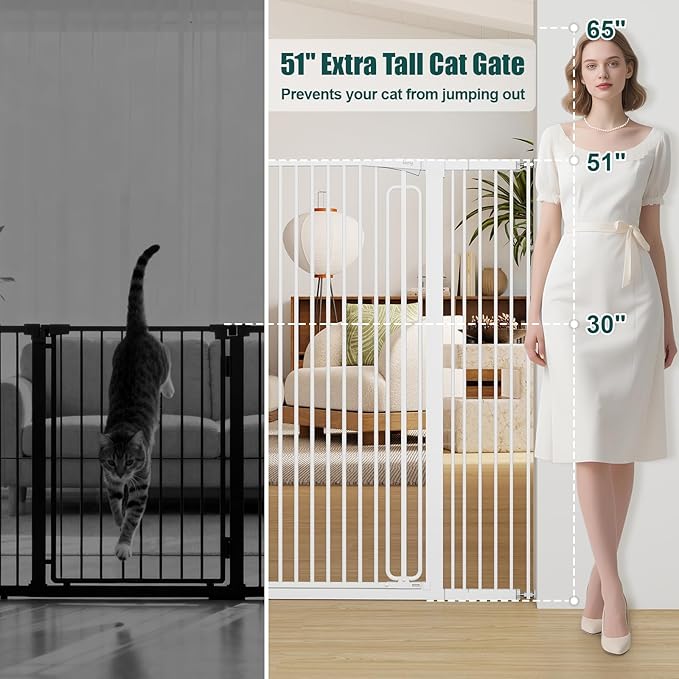 keny 51" Extra Tall Pet Gate, 29.7"-46" Wide Adjustable Cat Gate - Image 2