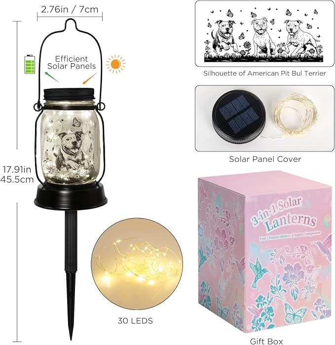 Pit Bull Gifts for Women/Men Pit Bull Solar Lanterns Mom Birthday Pibble Dog - Image 7