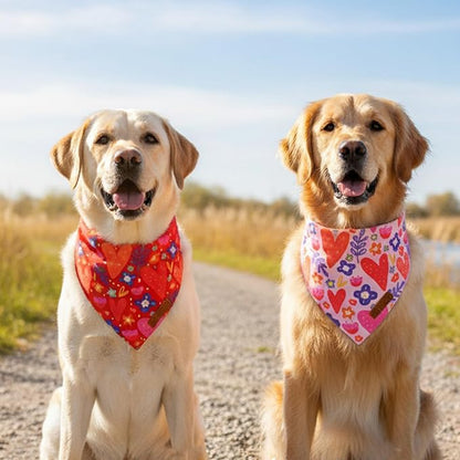 ADOGGYGO Valentines Dog Bandana 2 Pack, Heart and Floral Print Pet Scarf Bib - Image 2
